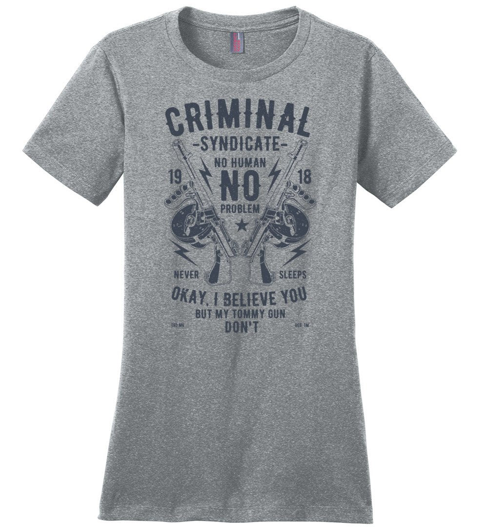 Thompson Submachine Gun Women's Pro Gun Tee - Heathered Steel