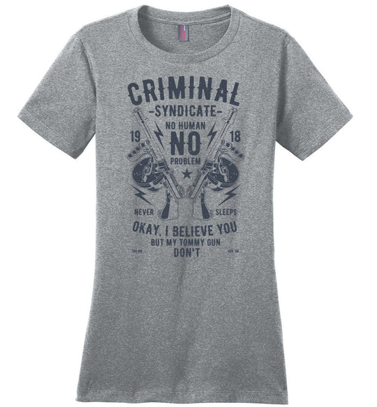 Thompson Submachine Gun Women's Pro Gun Tee - Heathered Steel