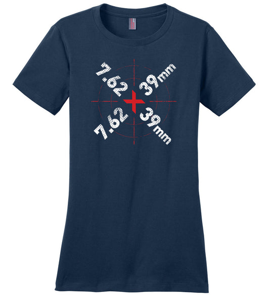 7.62 x 39mm Caliber Ammo AK-47 Tactical Gun Ladies Tee - Navy