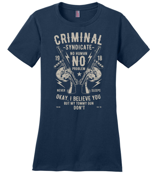 Thompson Submachine Gun Women's Pro Gun Tee - Navy