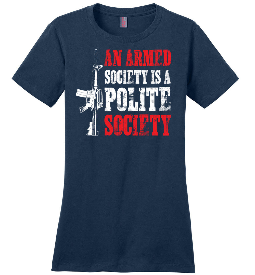 An Armed Society is a Polite Society - Shooting Ladies Tshirt - Navy