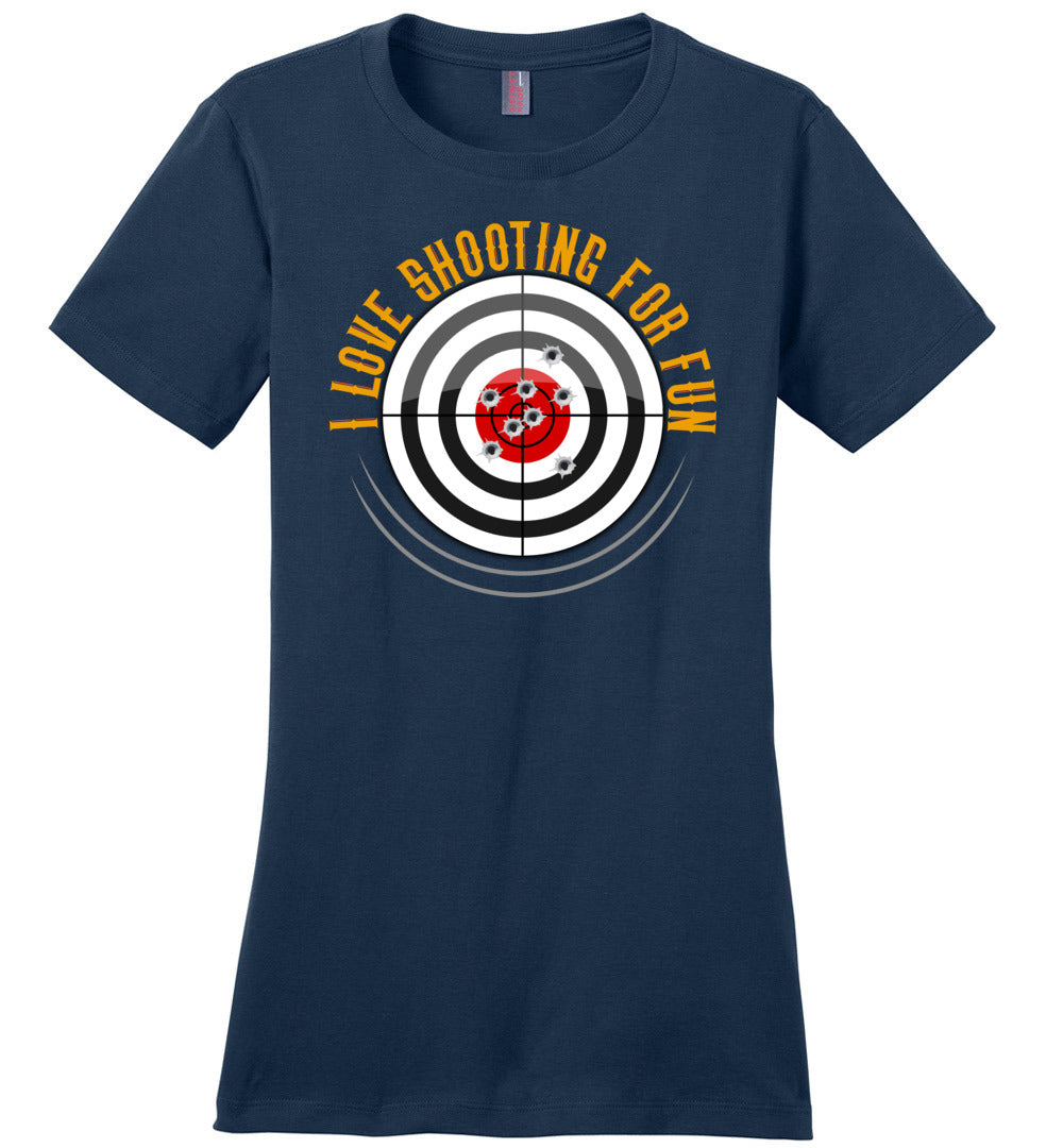 I Love Shooting for Fun - Women's Pro Gun Apparel - Navy T Shirts