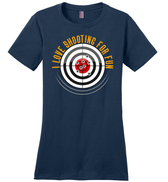 I Love Shooting for Fun - Women's Pro Gun Apparel - Navy T Shirts
