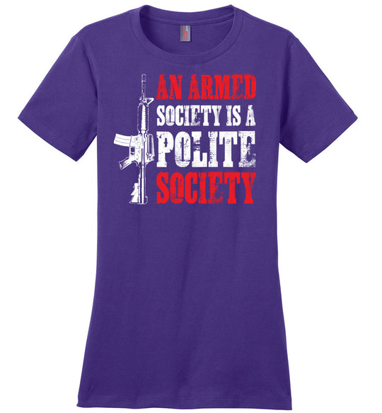 An Armed Society is a Polite Society - Shooting Ladies Tshirt - Purple