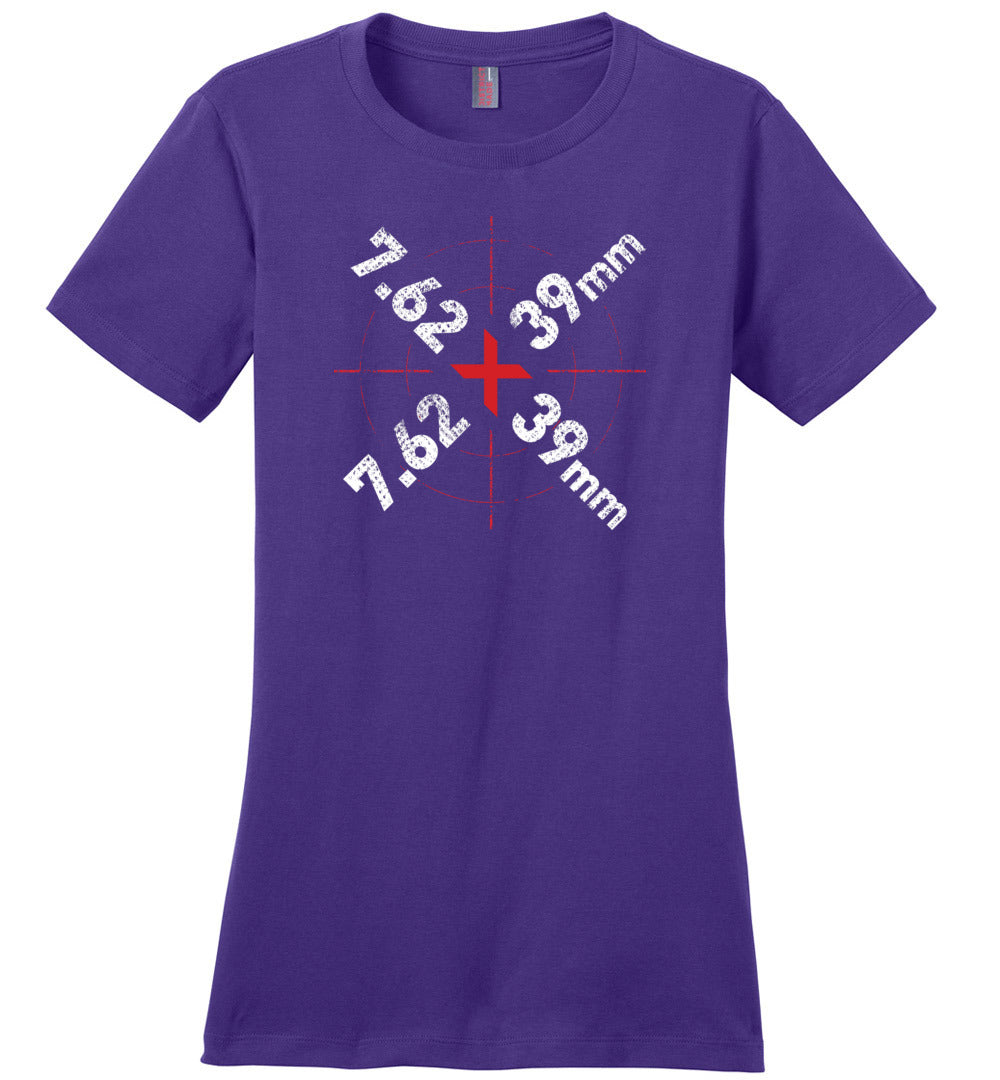 7.62 x 39mm Caliber Ammo AK-47 Tactical Gun Ladies Tee - Purple