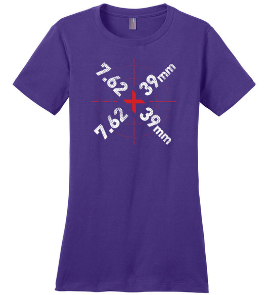 7.62 x 39mm Caliber Ammo AK-47 Tactical Gun Ladies Tee - Purple