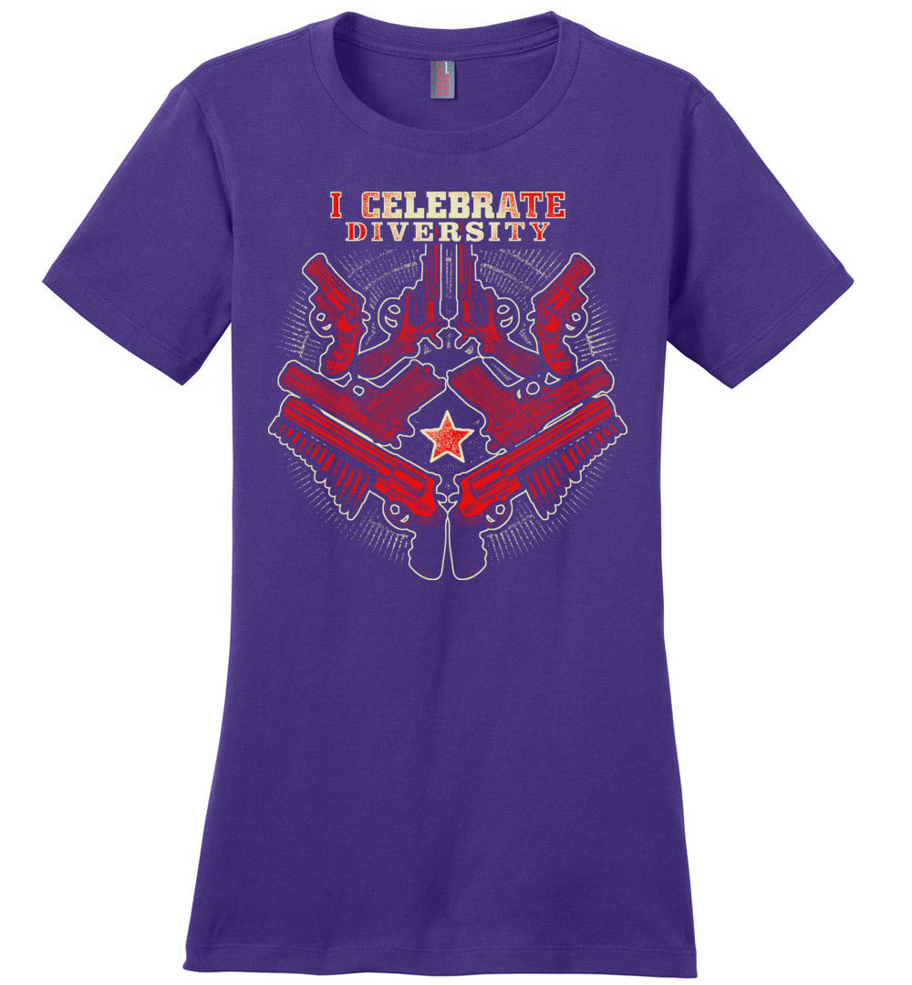I Celebrate Diversity - Pro Gun Tactical Ladies Tee - Purple