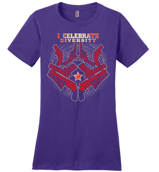 I Celebrate Diversity - Pro Gun Tactical Ladies Tee - Purple