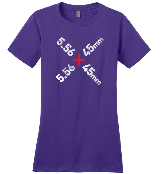 5.56 x 45mm Caliber Ammo AR-15 Shooting Gun Women's T-Shirt - Purple