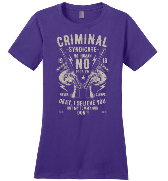 Thompson Submachine Gun Women's Pro Gun Tee - Purple