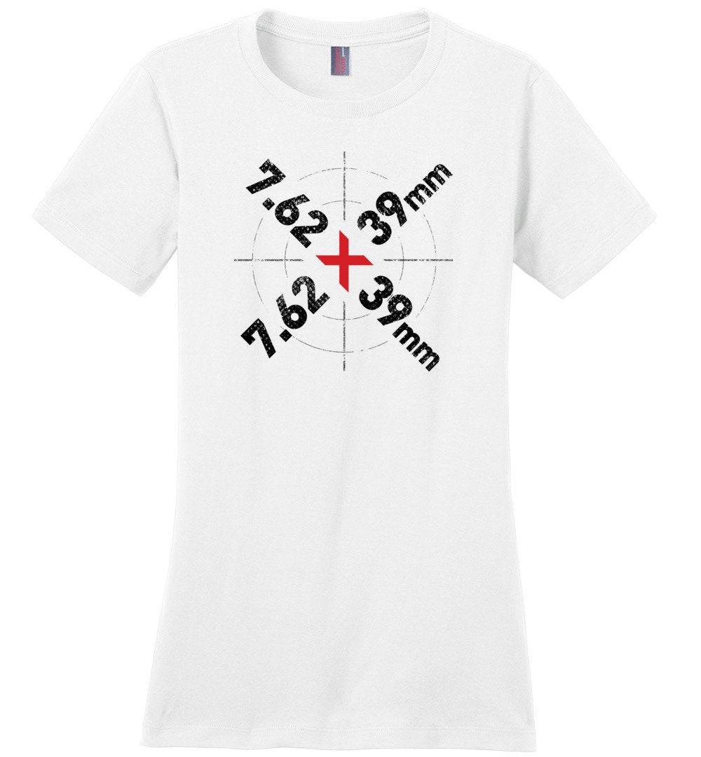 7.62 x 39mm Caliber Ammo AK-47 Tactical Gun Ladies Tee - White