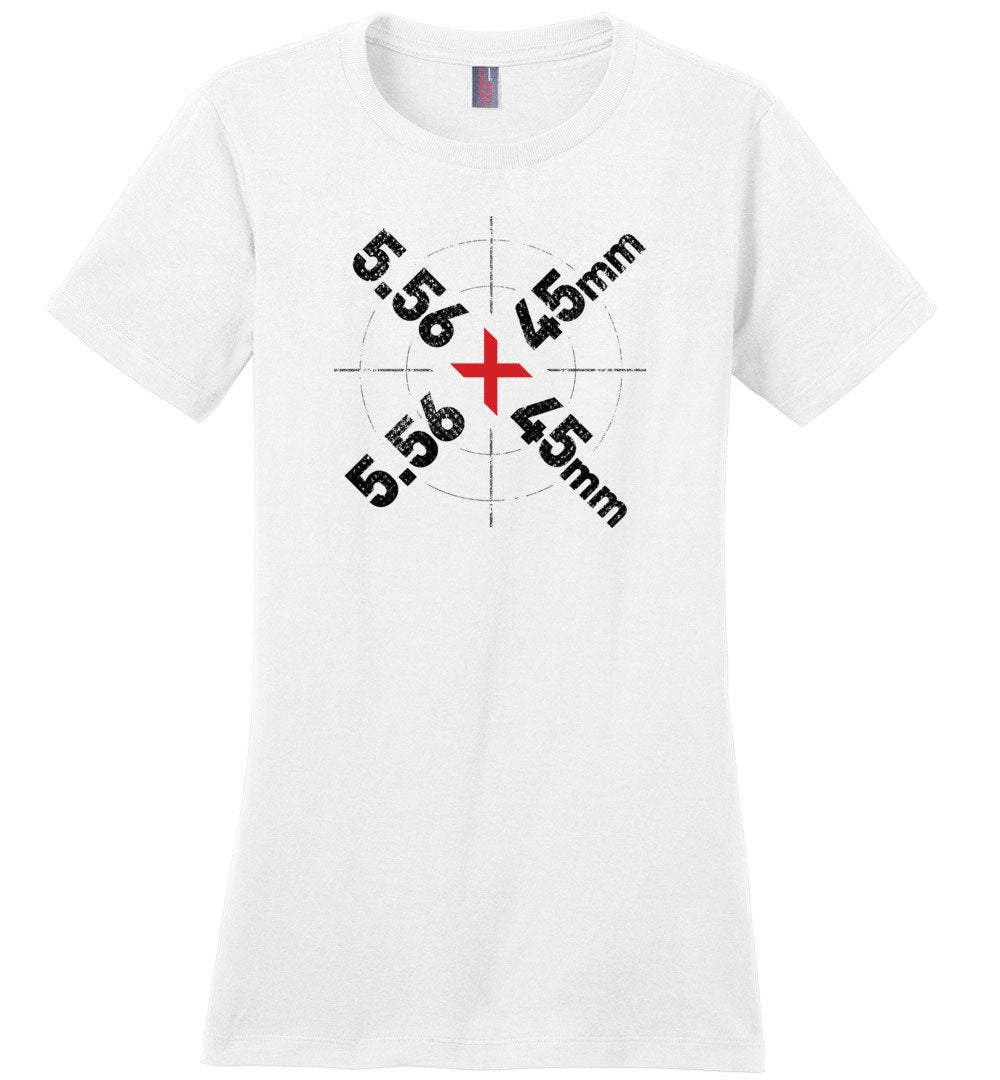 5.56 x 45mm Caliber Ammo AR-15 Shooting Gun Women's T-Shirt - White