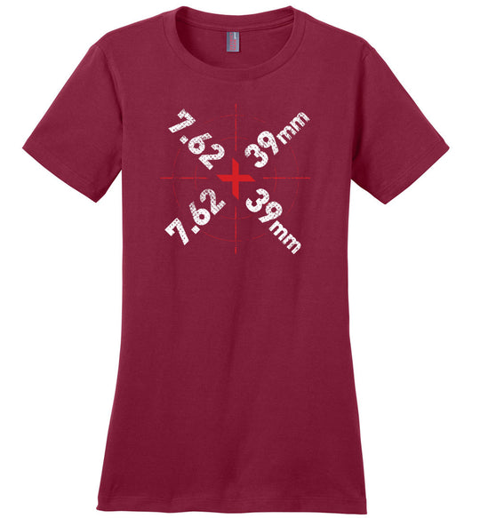 7.62 x 39mm Caliber Ammo AK-47 Tactical Gun Ladies Tee - Red