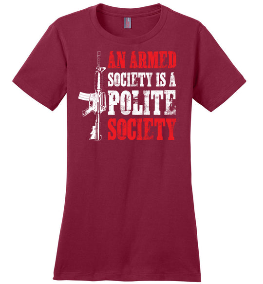 An Armed Society is a Polite Society - Shooting Ladies Tshirt - Sangria