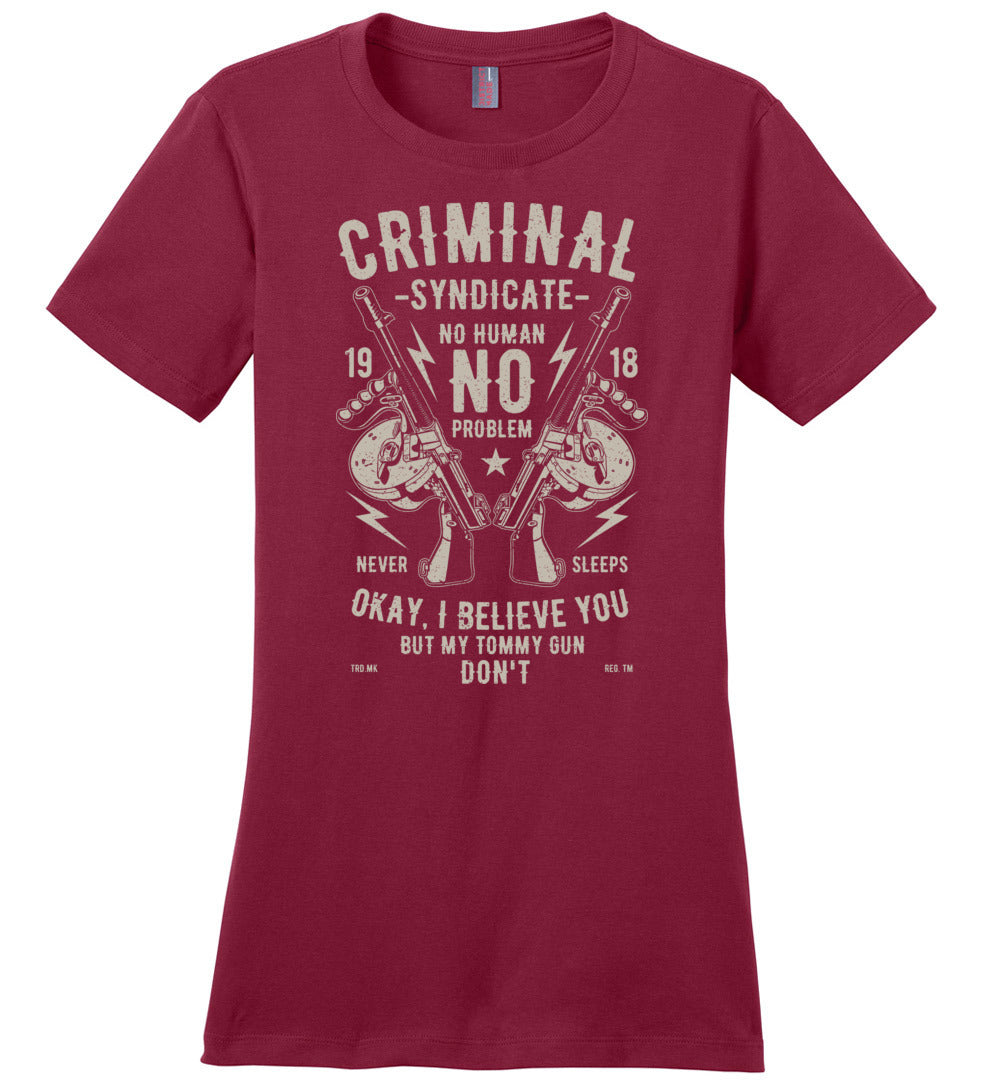 Thompson Submachine Gun Women's Pro Gun Tee - Red