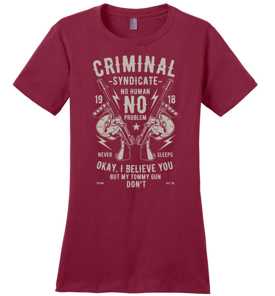 Thompson Submachine Gun Women's Pro Gun Tee - Red