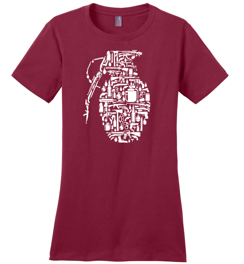 Grenade Made of Guns - Women's Shooting T-Shirt - Sangria