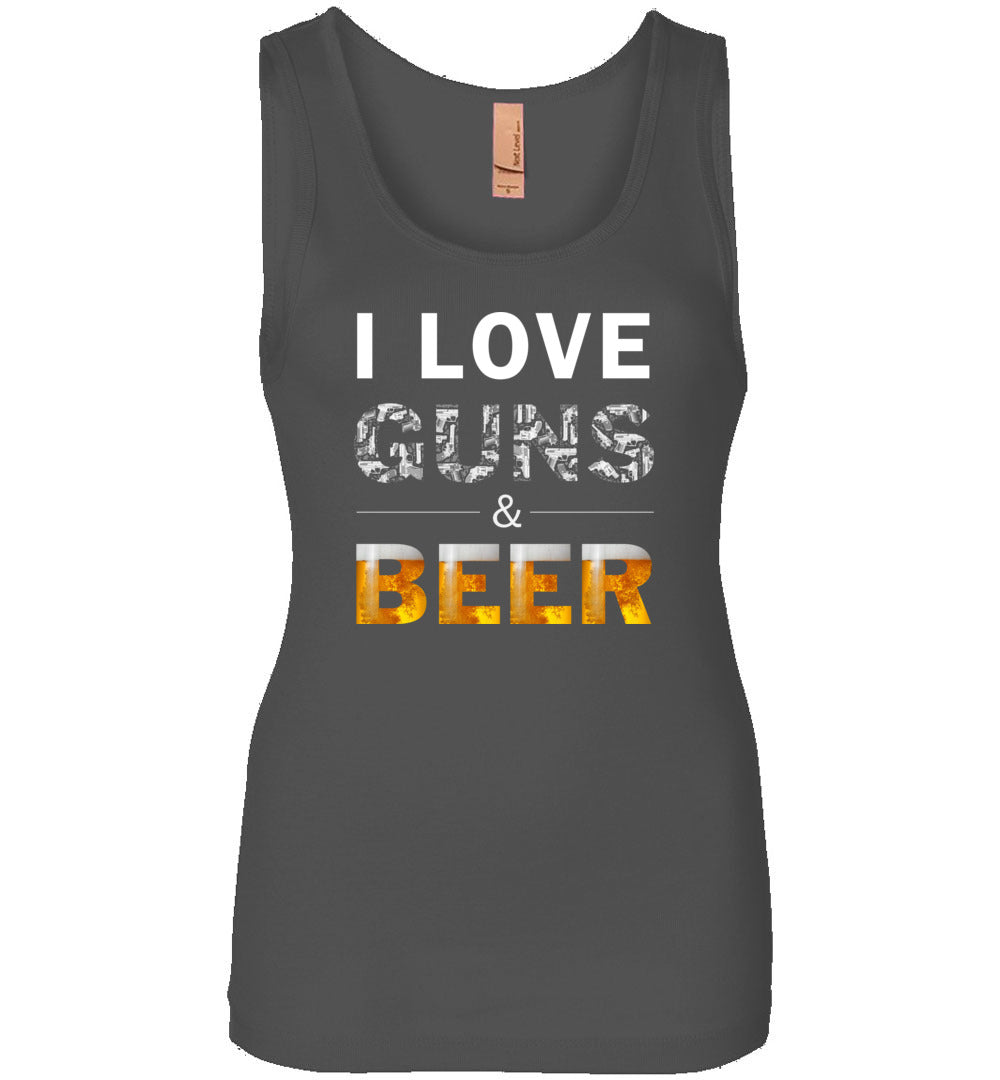 I Love Guns & Beer - Women's Pro Firearms Apparel - Dark Grey Tank Top
