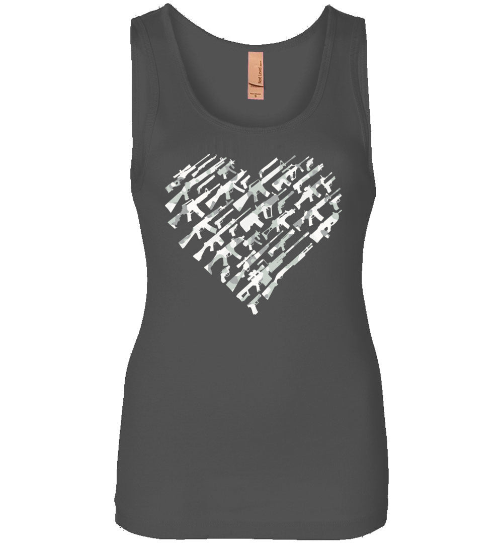I Love Guns, Heart Made of Guns - Women's Tank Top - Dark Grey