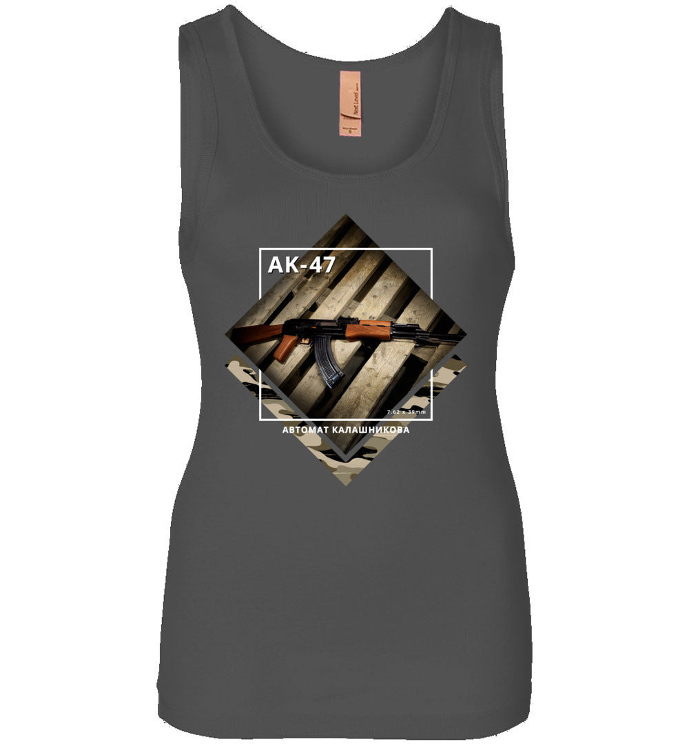 AK-47 Rifle - Tactical Ladies Apparel - Charcoal Tank Top