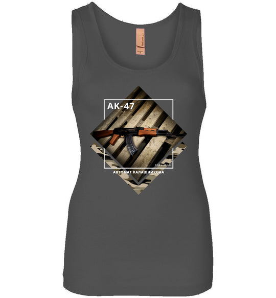 AK-47 Rifle - Tactical Ladies Apparel - Charcoal Tank Top
