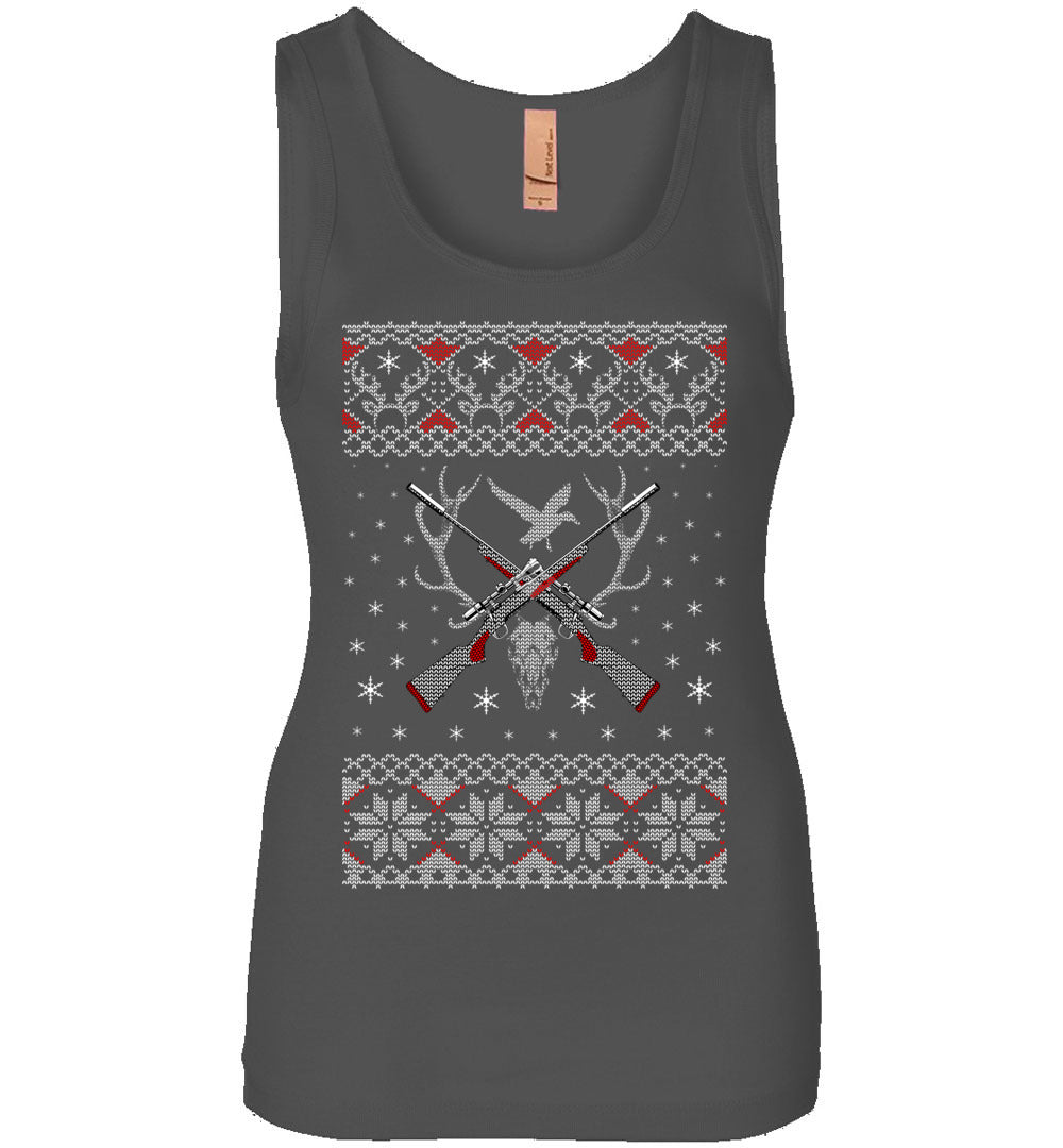 Hunting Ugly Christmas Sweater - Shooting Ladies Tank Top - Charcoal