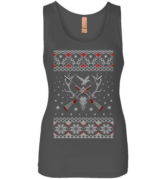 Hunting Ugly Christmas Sweater - Shooting Ladies Tank Top - Charcoal