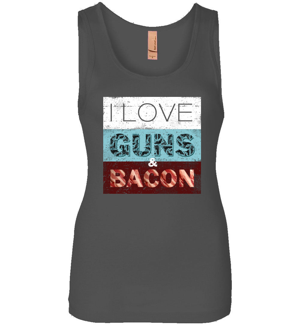 I Love Guns & Bacon - Women's Pro Firearms Apparel - Dark Grey Tank Top