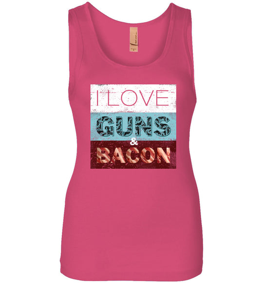 I Love Guns & Bacon - Women's Pro Firearms Apparel - Hot Pink Tank Top