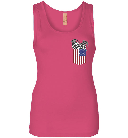 Pocket With Grenades Women's 2nd Amendment Tank Top - Hot Pink