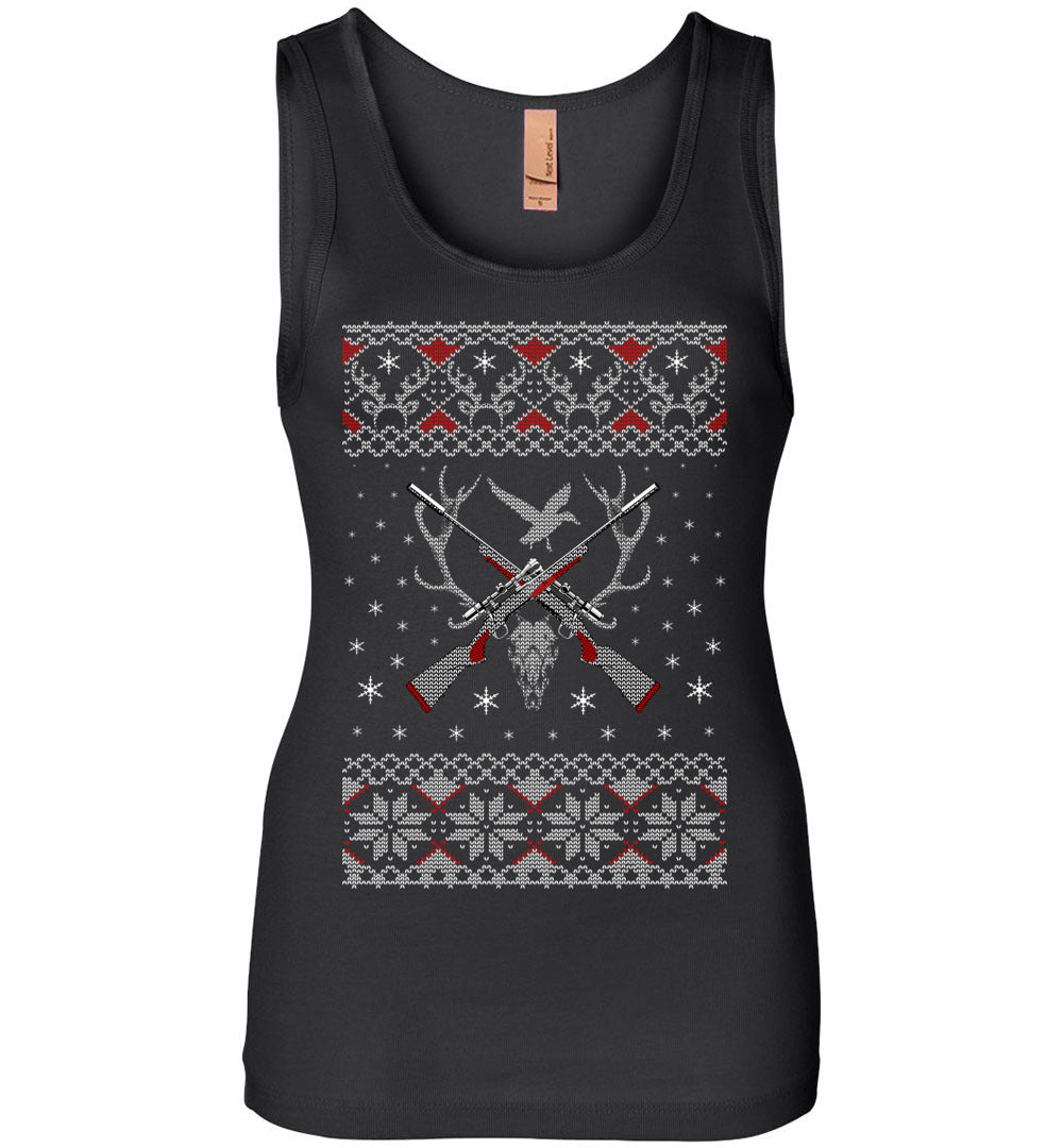 Hunting Ugly Christmas Sweater - Shooting Ladies Tank Top - Black