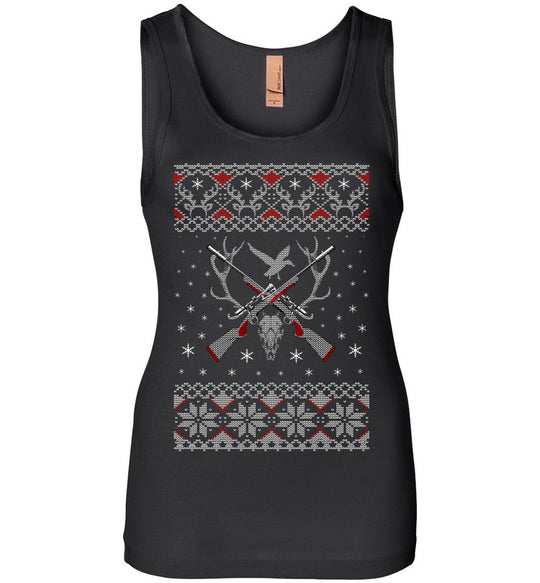 Hunting Ugly Christmas Sweater - Shooting Ladies Tank Top - Black