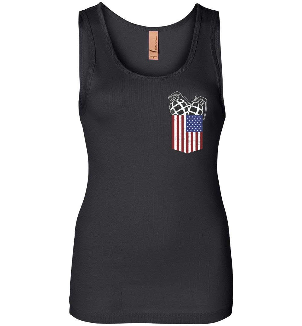 Pocket With Grenades Women's 2nd Amendment Tank Top - Black