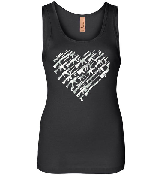 I Love Guns, Heart Made of Guns - Women's Tank Top - Black