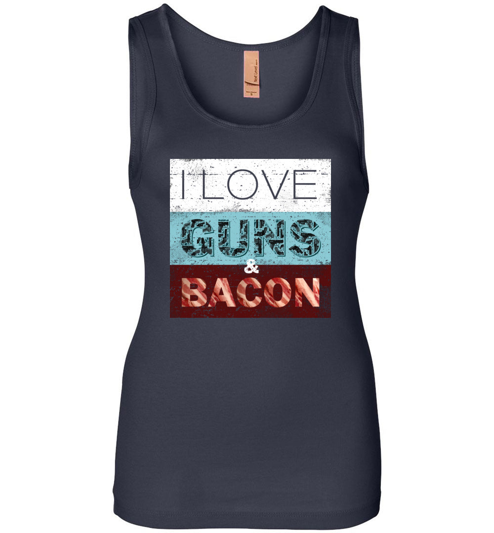 I Love Guns & Bacon - Women's Pro Firearms Apparel - Navy Tank Top