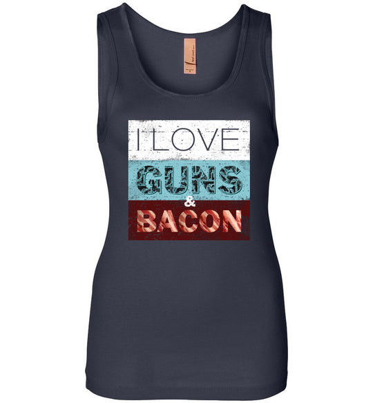 I Love Guns & Bacon - Women's Pro Firearms Apparel - Navy Tank Top