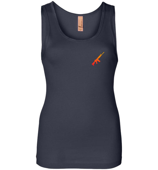 AR-15 Rifle Silhouette Firearm Women's Tank Top -  Navy