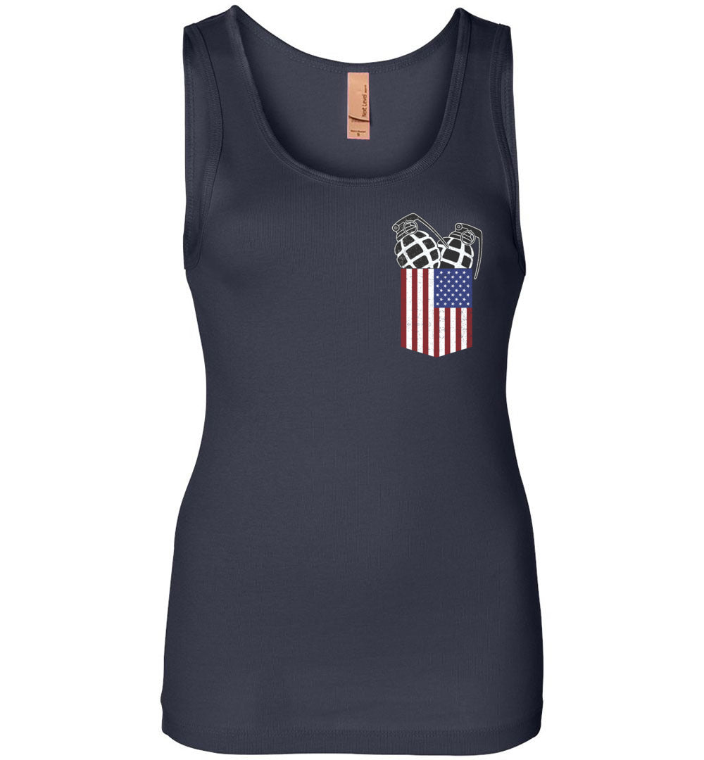 Pocket With Grenades Women's 2nd Amendment Tank Top - Navy