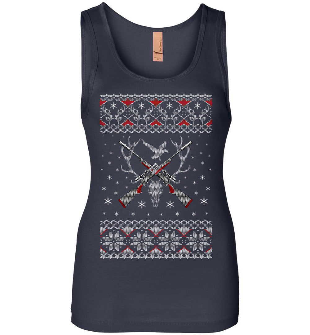Hunting Ugly Christmas Sweater - Shooting Ladies Tank Top - Navy