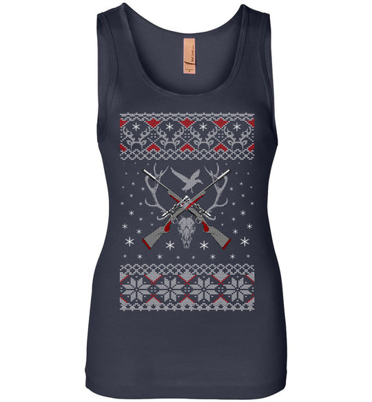 Hunting Ugly Christmas Sweater - Shooting Ladies Tank Top - Navy