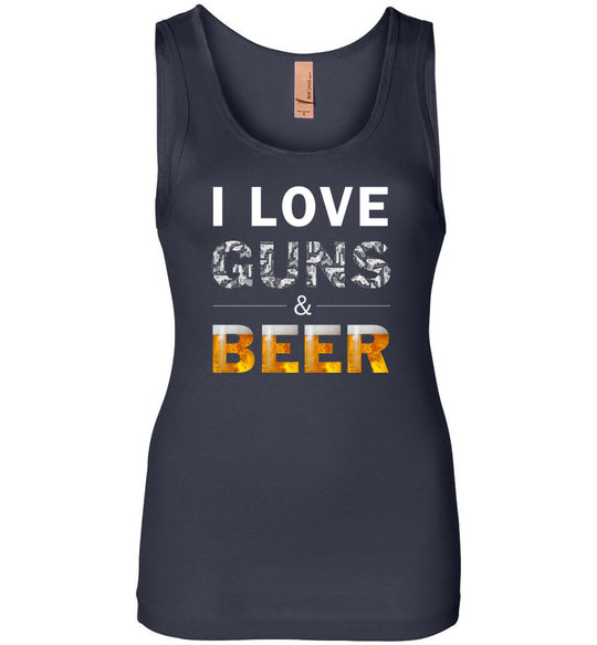 I Love Guns & Beer - Women's Pro Firearms Apparel - Navy Tank Top