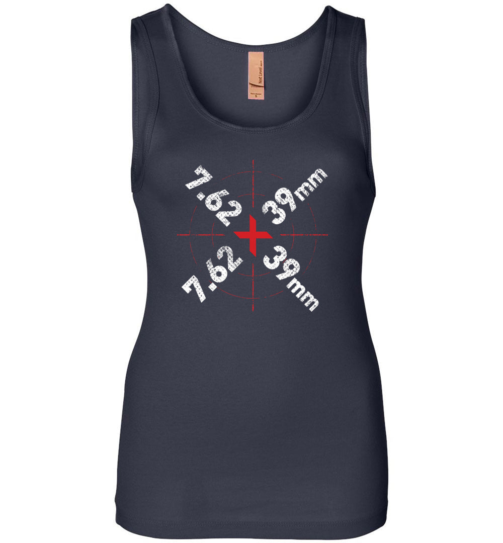 7.62 x 39mm Caliber Ammo AK-47 Tactical Gun Ladies Tank Top - Navy
