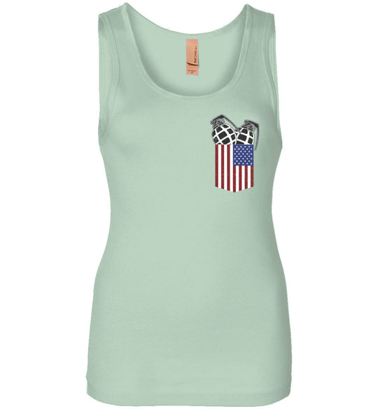 Pocket With Grenades Women's 2nd Amendment Tank Top - Mint