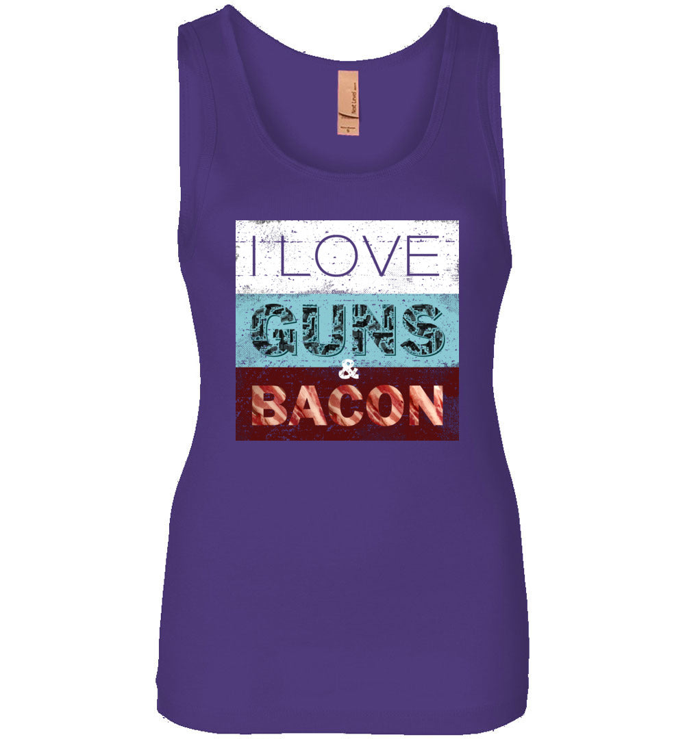 I Love Guns & Bacon - Women's Pro Firearms Apparel - Purple Tank Top