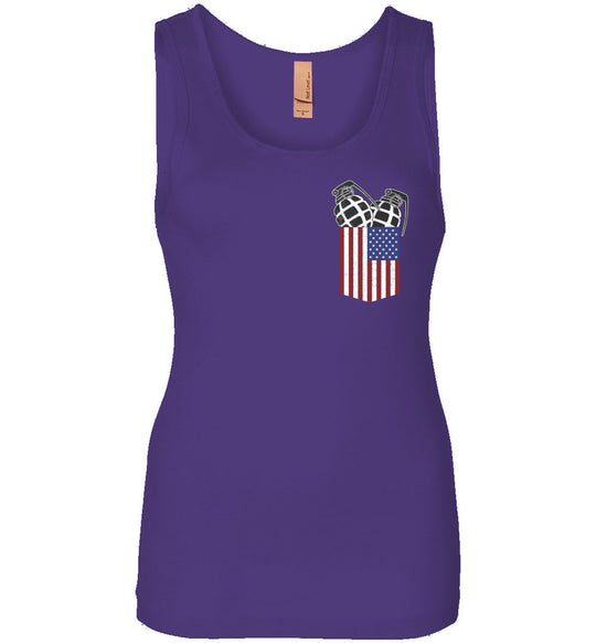 Pocket With Grenades Women's 2nd Amendment Tank Top - Purple