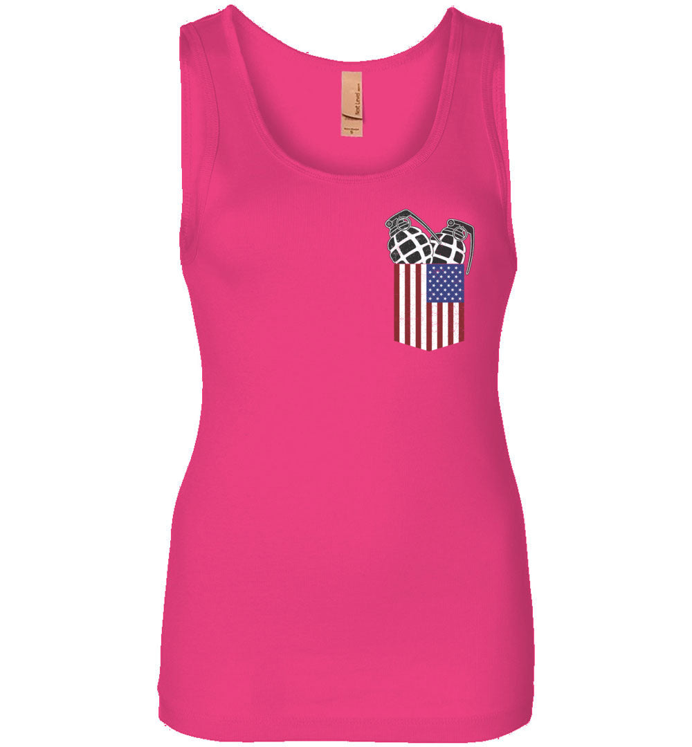 Pocket With Grenades Women's 2nd Amendment Tank Top - Raspberry