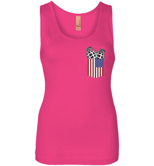 Pocket With Grenades Women's 2nd Amendment Tank Top - Raspberry