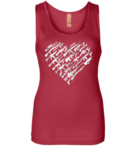 I Love Guns, Heart Made of Guns - Women's Tank Top - Red