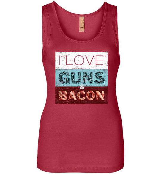I Love Guns & Bacon - Women's Pro Firearms Apparel - Red Tank Top
