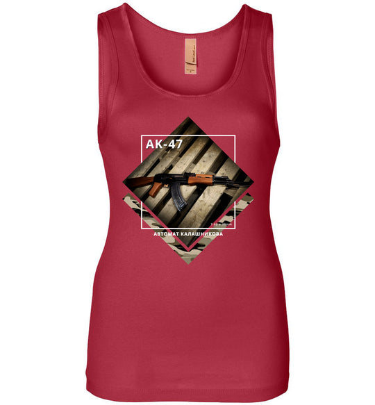 AK-47 Rifle - Tactical Ladies Apparel - Red Tank Top